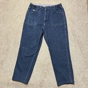 Vintage Lee Mom Jeans Elastic Waist High Rise Denim Pants Relaxed Fit Women's 16